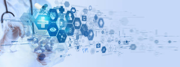 istock Medicine doctor using modern Vr computer diagnose virtual electronic medical record of patient on interface.Digital healthcare and network on modern virtual screen, 3d DNA molecule technology and futuristic concept. 1372917677