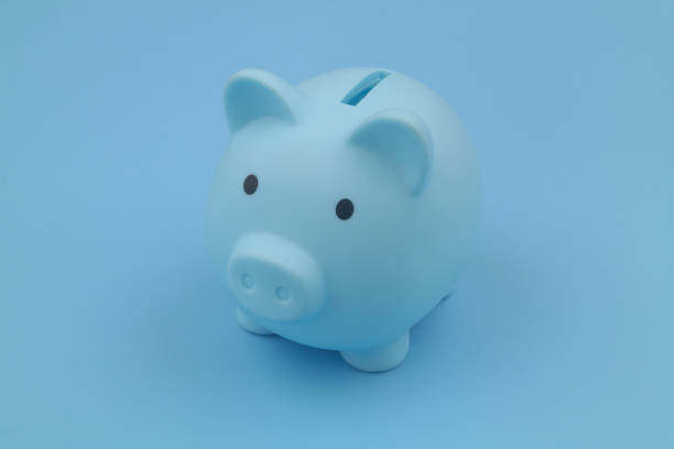 istock Blue piggy bank on blue background. 1372918586
