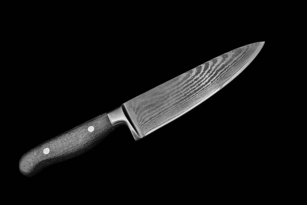 Knife blade of Damascus steel stock photo