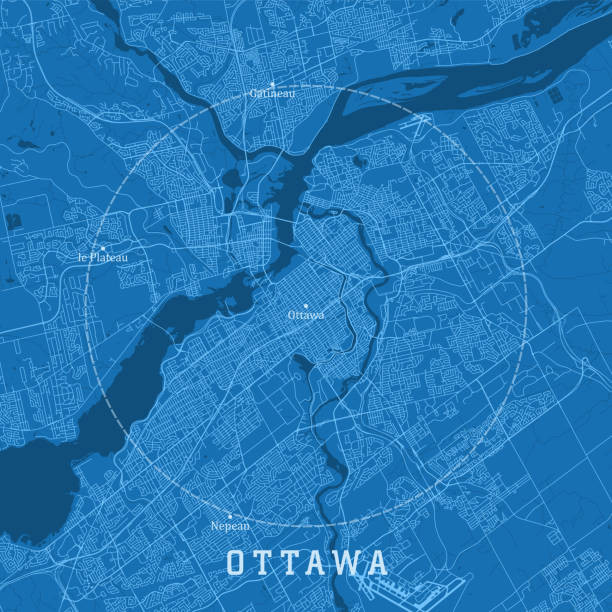 ottawa on city vector straßenkarte blauer text - ottawa stock-grafiken, -clipart, -cartoons und -symbole