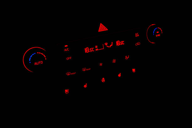 Air conditioning button inside a car. Climate control AC unit in the new car. Modern car interior details. Car inside