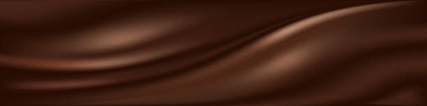 ilustrações, clipart, desenhos animados e ícones de fundo ondulado de chocolate. creme de chocolate milk, cor marrom escura fluindo líquido, textura de seda lisa. ondas fluindo. ilustração vetorial abstrata - brown silk satin backgrounds