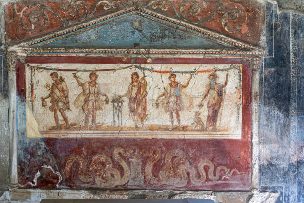 representation of human figures in paintings in the archaeological park of pompeii stock photo