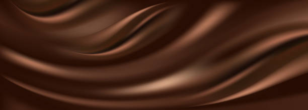 ilustrações, clipart, desenhos animados e ícones de fundo ondulado de chocolate. creme de chocolate milk, cor marrom escura fluindo líquido, textura de seda lisa. ondas fluindo. ilustração vetorial abstrata - brown silk satin backgrounds