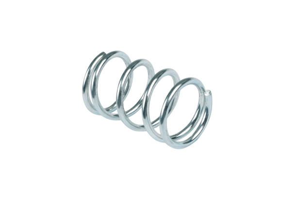 istock Stainless steel chrome spring isolated on white background. Shiny metallic chrome spring. Macro shot 1372931502