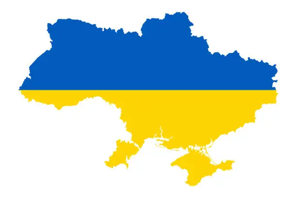 Vector illustration of National flag of Ukraine in the country silhouette