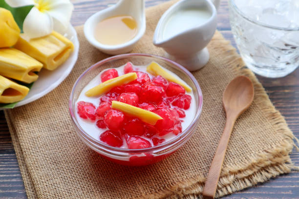 istock Thai Red Ruby dessert - made from water chestnut coated with flour served in syrup, jackfruits coconut milk and ice in Thai called 