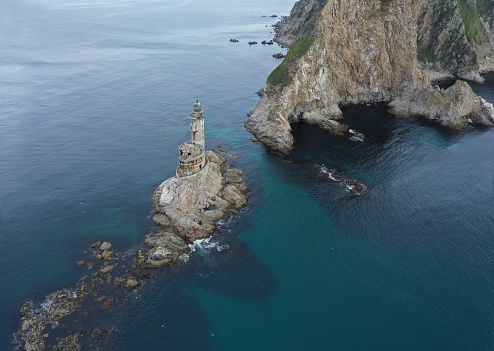 Lighthouse Aniva on a Cape, Sakhalin Island.