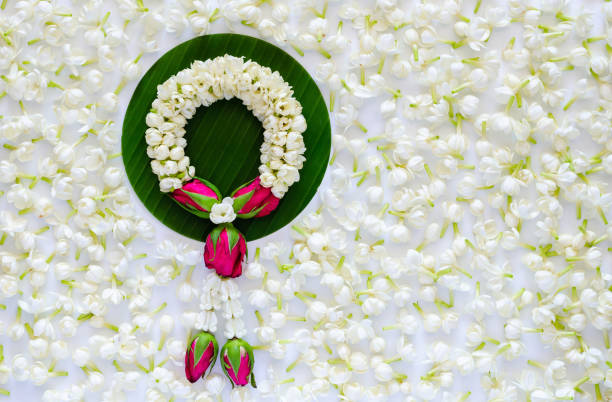 istock Jasmine garland puts on banana leaf 1372935946