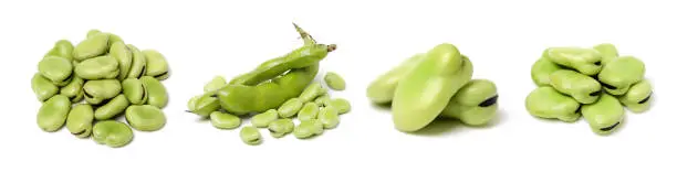 Broad beans on white background