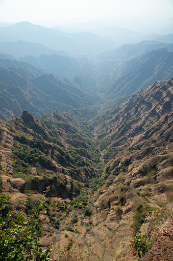 The Panoramic view from Arthur's Seat point at Konkan region mountains. Mahabaleshwar,Maharashtra, India