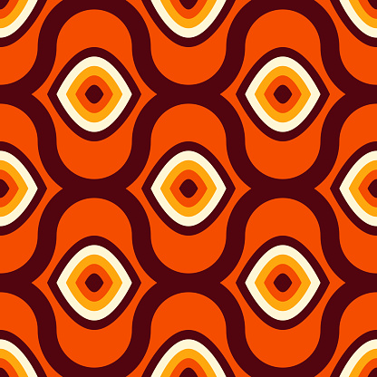 Abstract seamless pattern in retro colors. Vector wallpaper. 60s style background.