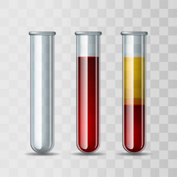 ilustrações de stock, clip art, desenhos animados e ícones de set of glassware tube empty, filled blood and fractioned blood in vitro, plasma and layers red blood cells. - test tube illustrations