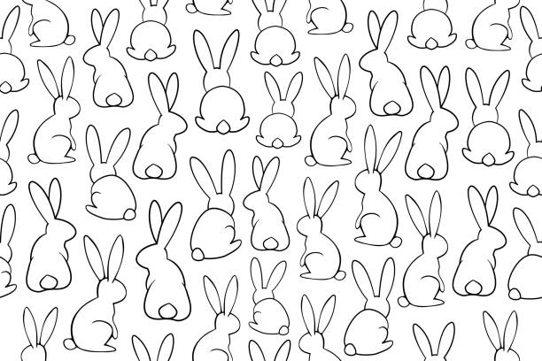 illustrations, cliparts, dessins animés et icônes de dessin au trait lapin répétition motif - oreilles de lapin