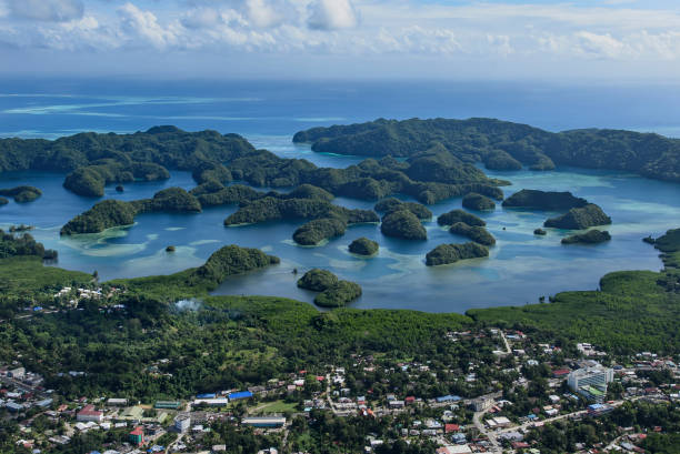 Palau Koror city area and Islands in the cove stock photo