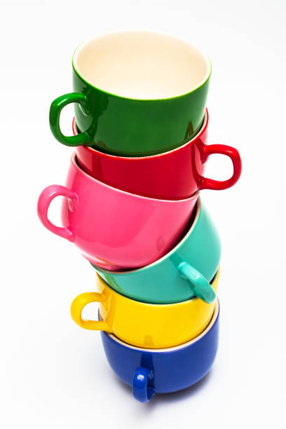 Beautiful color cups on a white background