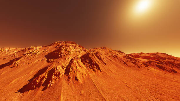 istock Mars landscape planet scenery, 3d render of imaginary mars terrain 1372951993