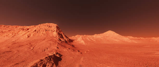 istock Mars planet landscape scenery, 3d render of imaginary mars planet terrain 1372952004