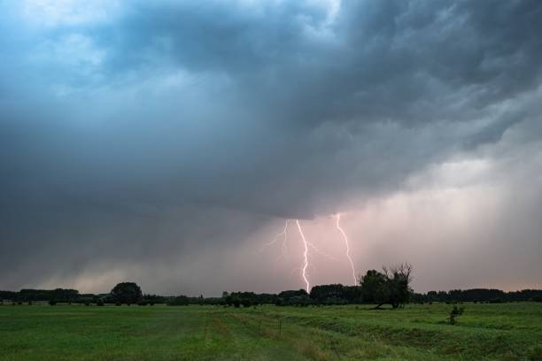 istock Double lightning strike on the plains at dusk 1372953023
