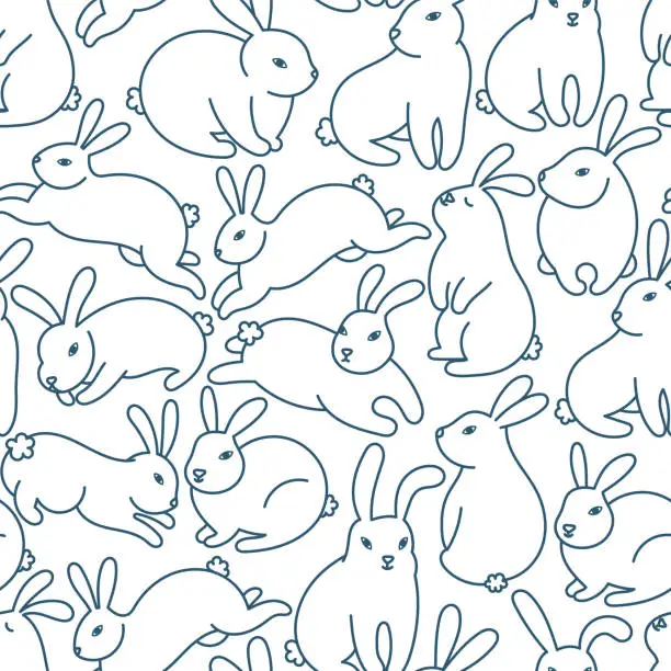 Vector illustration of Rabbit seamless pattern. Simple bunny seamless background