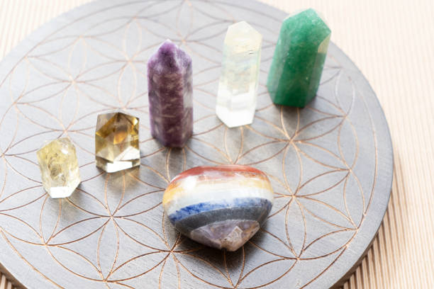 istock Healing crystals on brown background 1372955216