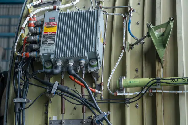 Electrical wiring system of an  aircraft or an engine during maintenance.