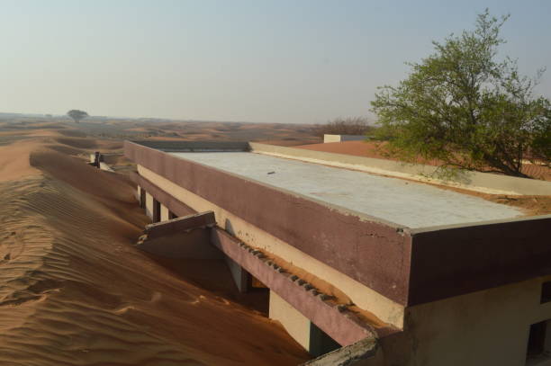 istock Building covered by dune sand in the desert 1372960642