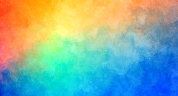 Colorful watercolor background with rainbow cloudy texture and grunge paint stains pattern in bright summer banner design
