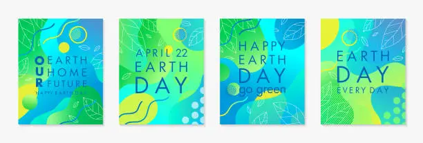 Vector illustration of Set of Earth Day posters with green gradient backgrounds