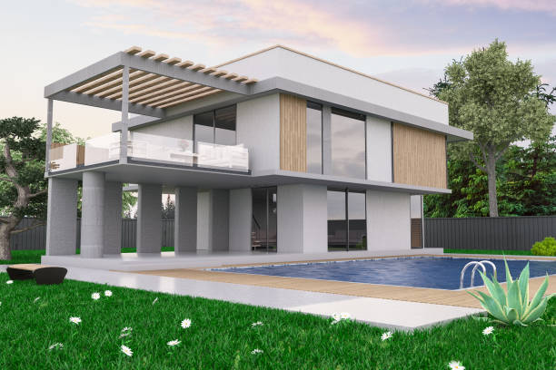 istock Summer Villa with Green Back Yard in Sunny Summer Day 1372963427