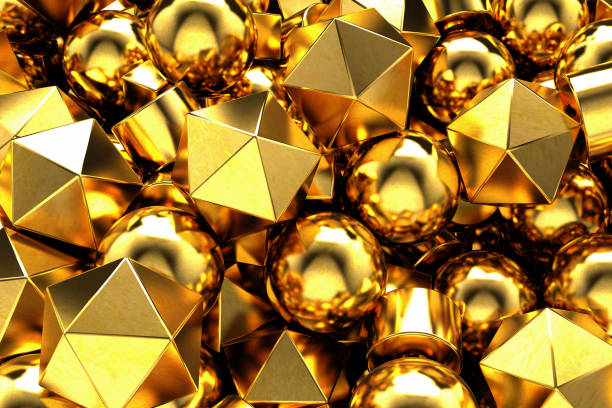 istock Abstract Background with Golden 3D Geometric Shapes Spheres Cubes 1372963481