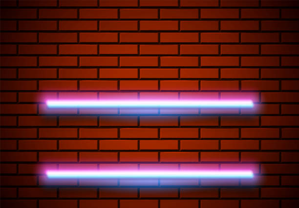 istock Neon frame with shelves on the red brick wall. Classic round 80s styled shiny glowing neon sign. 1372966749