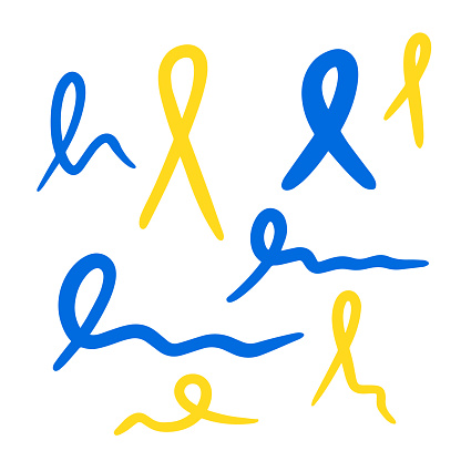 Set of Ukrainian stripe ribbons in blue yellow ua national colors on white background. vector illustration