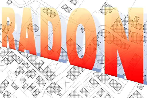 illustrazioni stock, clip art, cartoni animati e icone di tendenza di gas radon nel suolo delle nostre città che fuggono dal sottosuolo - immagine concettuale con una mappa immaginaria della città - nota: lo sfondo della mappa è totalmente inventato e non rappresenta alcun luogo reale - splitt