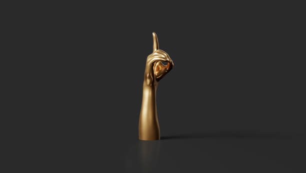 istock Golden hands gesture, shiny, metallic. Isolated on black background. 3d rendering . 1372971573