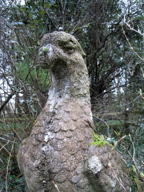 estátua antiga de águia de pedra empoleirada em hera - artificial wing wing eagle bird - fotografias e filmes do acervo