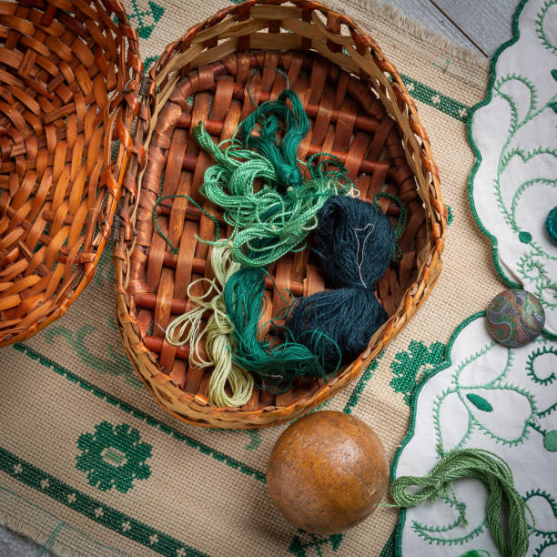 istock Skeins of embroidery thread in a basket 1372973054