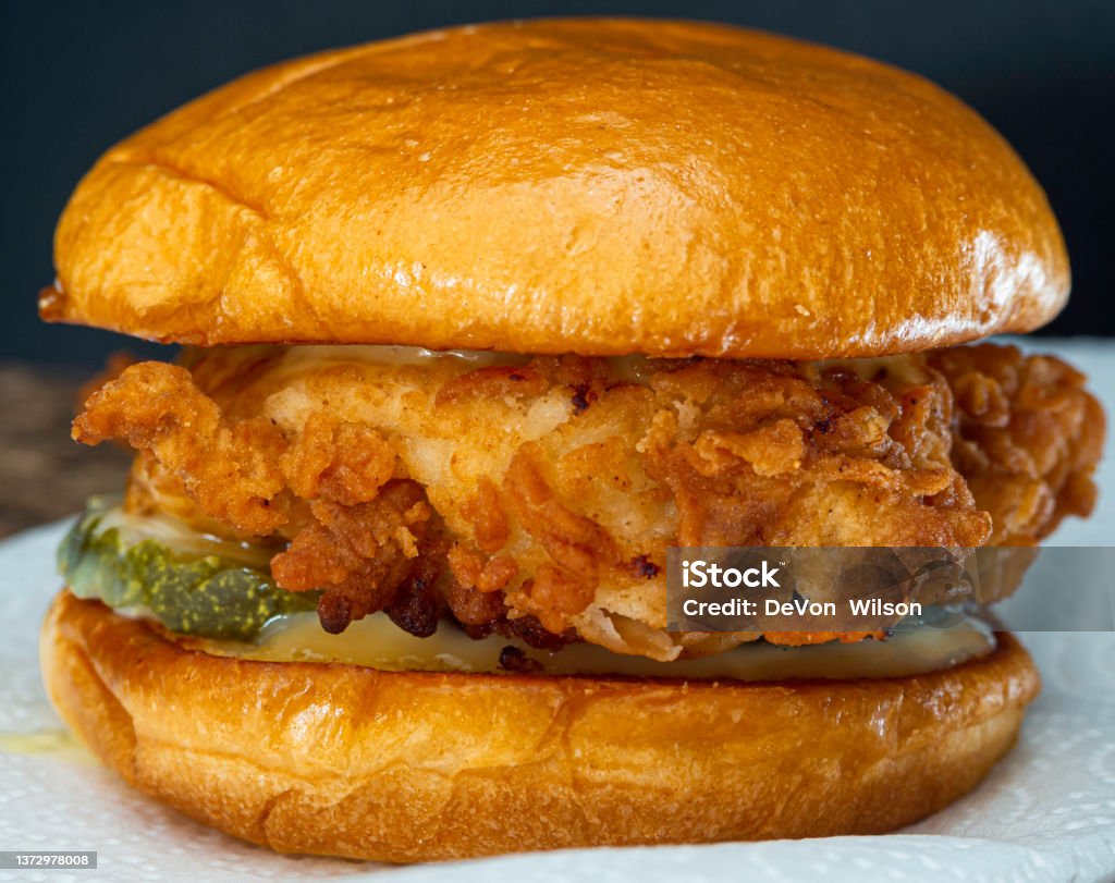 Fried chicken sandwich close up Chicken Meat Stock Photo