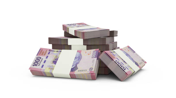 istock 3d rendering of Stack of Mexican Peso notes. bundles of Mexican currency notes isolated on white background 1372978539