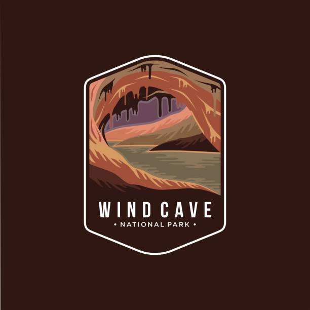 ilustracja przedstawiająca ikonę godła parku narodowego jaskini wiatru na ciemnym tle - stalagmite stock illustrations