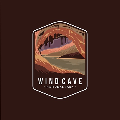 Illustration of the icon of the Wind Cave National Park emblem on a dark background