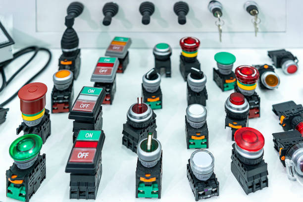 Various Push button with signal lamp indicator or pilot lamp and key switch on off mono level switch for electric control system in production line or machine in industrial