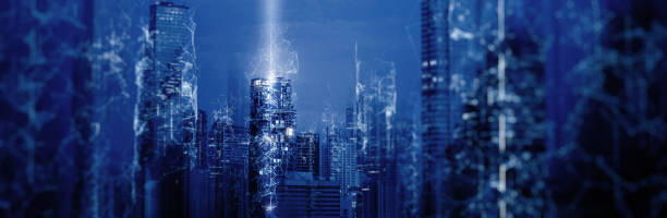 istock future construction industry and Internet of Things concept with modern buildings. 3d print communication network 1372982868