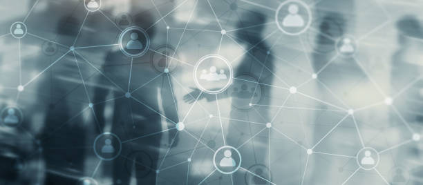 istock Social media. People relation and organization structure. Business and communication technology concept. Background with silhouettes 1372988342