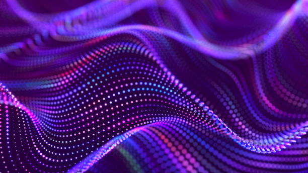 Abstract wave background with many glowing particles. Musical wave. Digital network background. 3D rendering.
