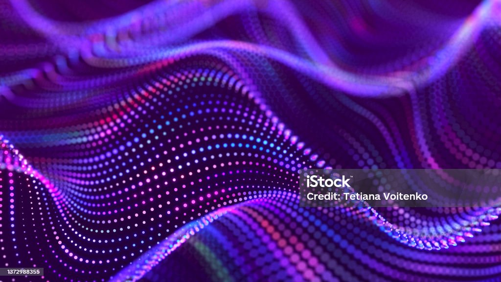 Abstract wave background with many glowing particles. Musical wave. Digital network background. 3D rendering. Abstract Stock Photo