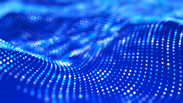 istock Abstract wave on a blue background with many glowing dots. Digital network background. 3D rendering. 1372988374