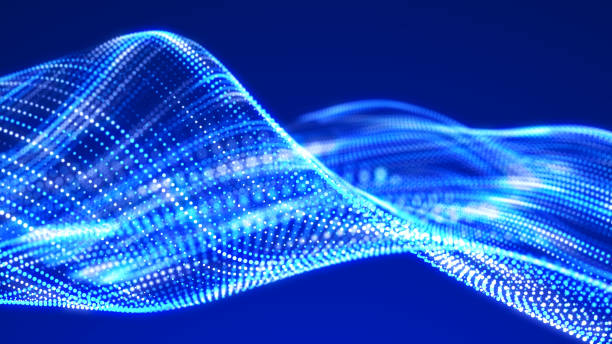 istock Abstract wave on a blue background with many glowing dots. Digital network background. 3D rendering. 1372988375
