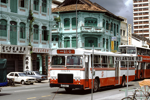 Singapore, January 6, 1990 - Historical photo of the Kelantan Road in Jalan Besar, an old district in Singapore.