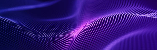 abstract wave background with many glowing particles. musical wave. digital network background. 3d - roxo imagens e fotografias de stock